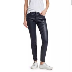 AG Adriano Goldschmied The Farrah Skinny Ankle Coated Navy Faux Leather Jeans
